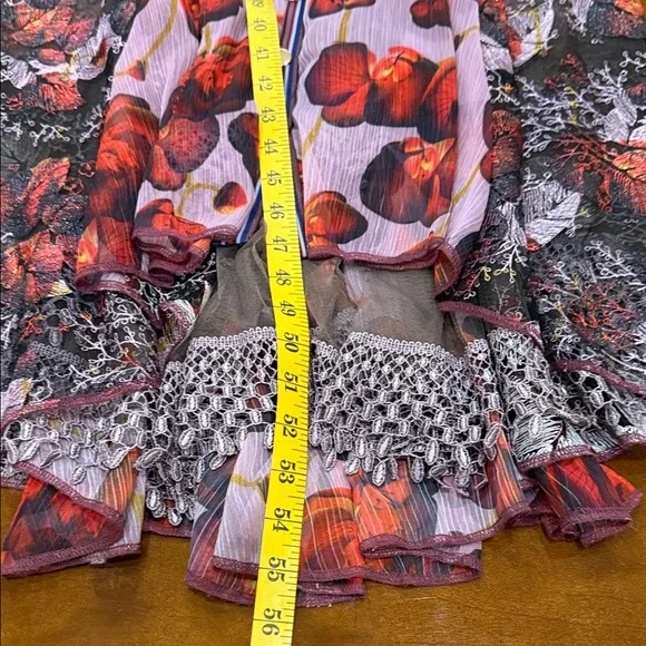 Byron Lars, Elegant,Unique Floral Sheer Maxi Dress, Red/Purple Accents, size 10 - Picture 15 of 15